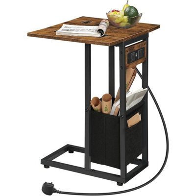 C Shaped Side Table With Charging Station Foldable Bedside Bag - image 1