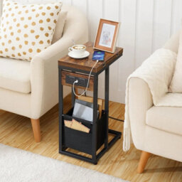 C Shaped Side Table With Charging Station Foldable Bedside Bag - thumbnail 4