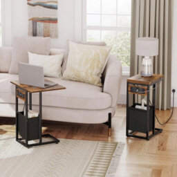 C Shaped Side Table With Charging Station Foldable Bedside Bag - thumbnail 5