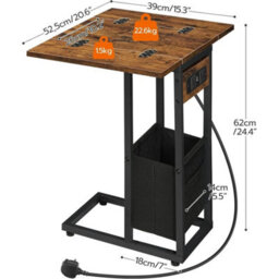 C Shaped Side Table With Charging Station Foldable Bedside Bag - thumbnail 2