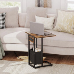C Shaped Side Table With Charging Station Foldable Bedside Bag - thumbnail 3
