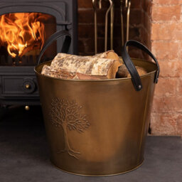 Charles Bentley Mulberry Large Antique Gold Coloured Leather Handled Log Bucket 45X35Cm - thumbnail 1