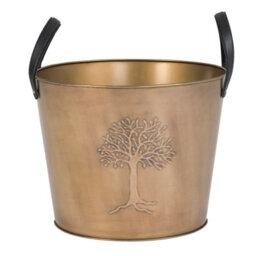 Charles Bentley Mulberry Large Antique Gold Coloured Leather Handled Log Bucket 45X35Cm - thumbnail 5