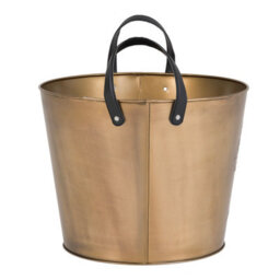 Charles Bentley Mulberry Large Antique Gold Coloured Leather Handled Log Bucket 45X35Cm - thumbnail 6