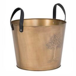 Charles Bentley Mulberry Large Antique Gold Coloured Leather Handled Log Bucket 45X35Cm - thumbnail 4