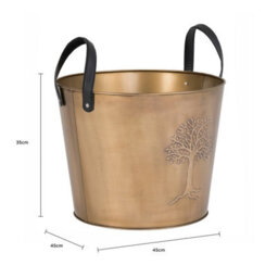 Charles Bentley Mulberry Large Antique Gold Coloured Leather Handled Log Bucket 45X35Cm - thumbnail 8