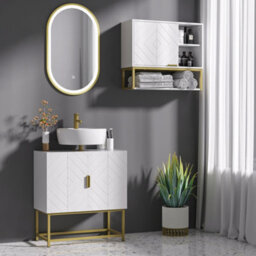Kleankin Bathroom Sink Cabinet Under Sink Cabinet Wooden Basin Cupboard White - thumbnail 1