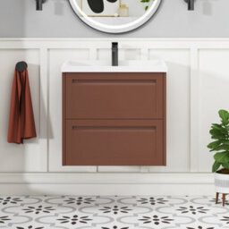 Royal Bathrooms Elmore 600mm Wall Hung 2 Drawer Cabinet Bathroom Vanity Unit With Traditional Ceramic Basin Sink - Terracotta Clay - thumbnail 3