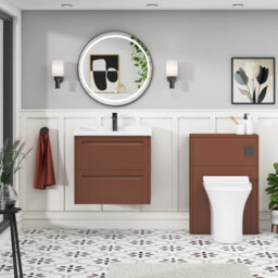 Royal Bathrooms Elmore 600mm Wall Hung 2 Drawer Cabinet Bathroom Vanity Unit With Traditional Ceramic Basin Sink - Terracotta Clay - thumbnail 4