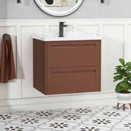 Royal Bathrooms Elmore 600mm Wall Hung 2 Drawer Cabinet Bathroom Vanity Unit With Traditional Ceramic Basin Sink - Terracotta Clay