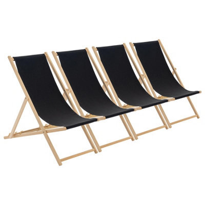 Harbour Housewares Folding Wooden Deck Chairs - Black - Pack Of 4 - image 1