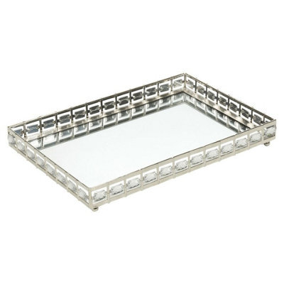 Urbn-Living Urbnliving 19Cm Length Rectangle Silver Mirror Tray Candle Centrepiece Decorative Xmas Gift - image 1