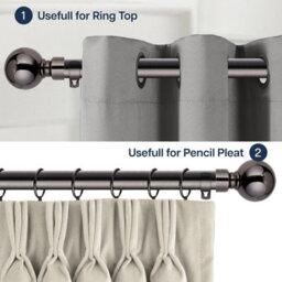 Bedlooms Plain Metal Curtain Pole- (120-210 Cm, 48''- 84'') Extendable Durable Rod Ball Finials 60 mm Black Nickel Finish - thumbnail 6