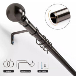 Bedlooms Plain Metal Curtain Pole- (120-210 Cm, 48''- 84'') Extendable Durable Rod Ball Finials 60 mm Black Nickel Finish - thumbnail 8