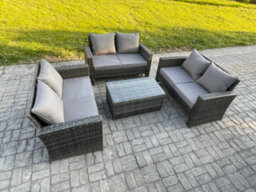 Fimous Dark Grey 6 Seater Outdoor Rattan Garden Furniture Set Patio Love Sofa Rectangular Coffee Table Set - thumbnail 1