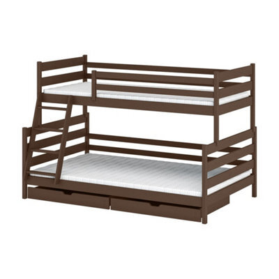 Arte Fami Dark Chocolate Wooden Bunk Bed With Drawers - Foam/bonnell Mattresses - 90 X 200 Cm & 120 X 200 Cm - image 1