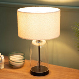 Valuelights Jessy Glass And Black Metal Bedside Table Lamp With A Cream Boucle Lampshade