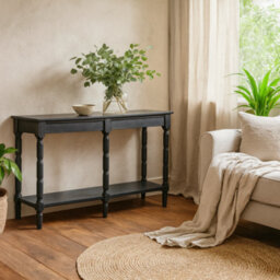 Wyld Haus Ploumanach Large Black Wooden Console Table With Lower Shelf - thumbnail 2