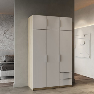 FurniComp LTD Furnicomp Chicago 6 Door 2 Drawer 120Cm Matt White & Oak Effect Space Saving Wardrobe - image 1