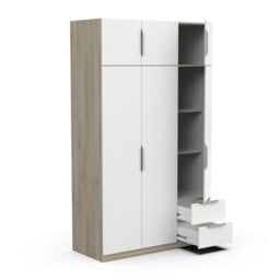 FurniComp LTD Furnicomp Chicago 6 Door 2 Drawer 120Cm Matt White & Oak Effect Space Saving Wardrobe - thumbnail 5