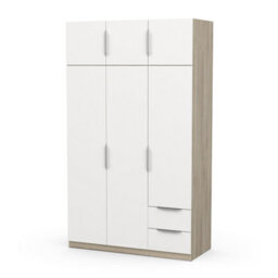 FurniComp LTD Furnicomp Chicago 6 Door 2 Drawer 120Cm Matt White & Oak Effect Space Saving Wardrobe - thumbnail 3
