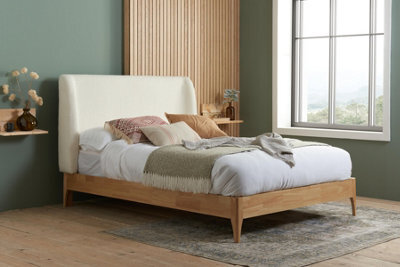 Save On Goods UK 5Ft King Size White Soft Fabric Boucle,wool Effect, Upholstered Wood Bed Frame Bedstead - image 1
