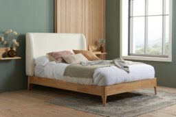 Save On Goods UK 5Ft King Size White Soft Fabric Boucle,wool Effect, Upholstered Wood Bed Frame Bedstead