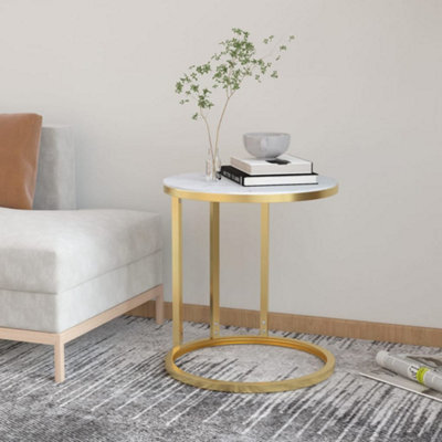 Berkfield Side Table Gold And White Marble 45 Cm Tempered Glass - image 1