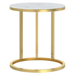 Berkfield Side Table Gold And White Marble 45 Cm Tempered Glass - thumbnail 2
