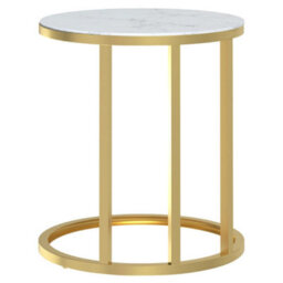 Berkfield Side Table Gold And White Marble 45 Cm Tempered Glass - thumbnail 4