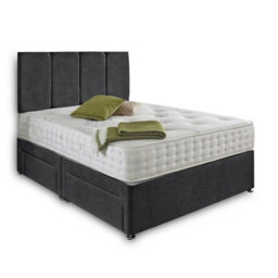 Dining Tables Zanzibar Headboard Divan Set , 2 Drawer On Same Side With Sprung 1500 Comfort Mattress - Chenille Charcoal - Double - thumbnail 4