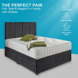 Dining Tables Zanzibar Headboard Divan Set , 2 Drawer On Same Side With Sprung 1500 Comfort Mattress - Chenille Charcoal - Double - thumbnail 2
