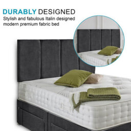 Dining Tables Zanzibar Headboard Divan Set , 2 Drawer On Same Side With Sprung 1500 Comfort Mattress - Chenille Charcoal - Double - thumbnail 3