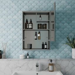Aveli Bathroom Single Door Mirror Stainless Steel Open Shelf Modern Cabinet 500 X 700 - thumbnail 3
