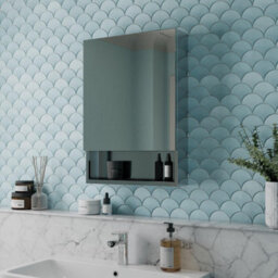Aveli Bathroom Single Door Mirror Stainless Steel Open Shelf Modern Cabinet 500 X 700 - thumbnail 2