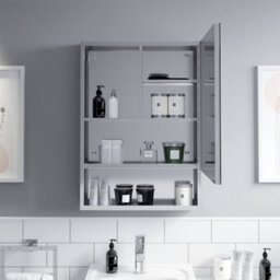 Aveli Bathroom Single Door Mirror Stainless Steel Open Shelf Modern Cabinet 500 X 700 - thumbnail 5