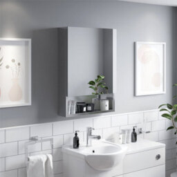 Aveli Bathroom Single Door Mirror Stainless Steel Open Shelf Modern Cabinet 500 X 700 - thumbnail 4