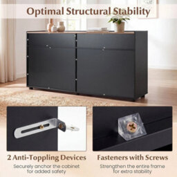 "160 Cm Sideboard Buffet Cabinet Tv Stand Up To 70"" With Push-To-Open Doors" - thumbnail 5
