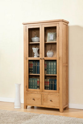 Buttercup Farm Shrewsbury Display Cabinet With Glass Doors - L37 X W90 X H180 Cm - Oak - image 1