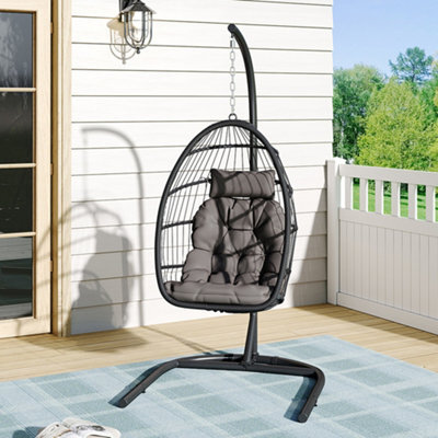 Thehotsale Outdoor Swing Chair Hanging Egg Chair Egg Swing Hammock Chair With Stand Removable Seat And Head Cushions Metal Frame Rattan - image 1