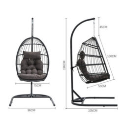 Thehotsale Outdoor Swing Chair Hanging Egg Chair Egg Swing Hammock Chair With Stand Removable Seat And Head Cushions Metal Frame Rattan - thumbnail 8