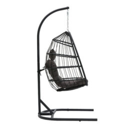 Thehotsale Outdoor Swing Chair Hanging Egg Chair Egg Swing Hammock Chair With Stand Removable Seat And Head Cushions Metal Frame Rattan - thumbnail 3
