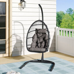 Thehotsale Outdoor Swing Chair Hanging Egg Chair Egg Swing Hammock Chair With Stand Removable Seat And Head Cushions Metal Frame Rattan - thumbnail 1