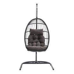 Thehotsale Outdoor Swing Chair Hanging Egg Chair Egg Swing Hammock Chair With Stand Removable Seat And Head Cushions Metal Frame Rattan - thumbnail 7
