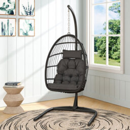 Thehotsale Outdoor Swing Chair Hanging Egg Chair Egg Swing Hammock Chair With Stand Removable Seat And Head Cushions Metal Frame Rattan - thumbnail 2