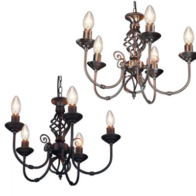 5 Arm Barley Twist Chandelier Ceiling Light - Black Or Antique Brass - image 1