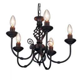 5 Arm Barley Twist Chandelier Ceiling Light - Black Or Antique Brass - thumbnail 2