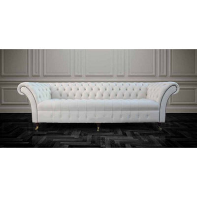Chesterfield 4 Seater Cream Leather Buttoned Seat Sofa In Balmoral Style - image 1