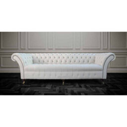 Chesterfield 4 Seater Cream Leather Buttoned Seat Sofa In Balmoral Style - thumbnail 1