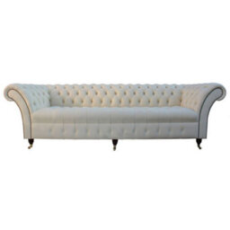 Chesterfield 4 Seater Cream Leather Buttoned Seat Sofa In Balmoral Style - thumbnail 2